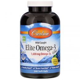 Carlson Labs, Elite Omega 3 Gems, Natural Lemon, 1,600 mg, 240 Soft Gels