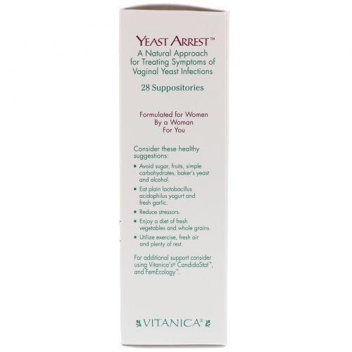 Vitanica, Yeast Arrest, средство для здоровья влагалища, 28 вагинальных суппозиториев