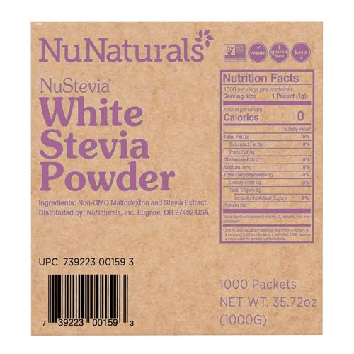 NuNaturals, NuStevia, White Stevia Powder, 1000 Packets, .035 oz (1 g) Each