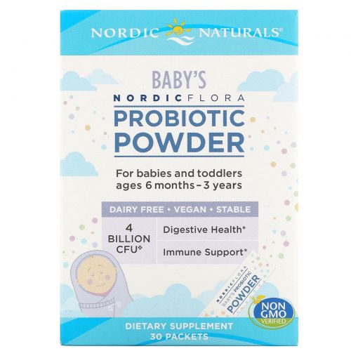 Nordic Naturals, Nordic Flora, порошок с пробиотиками для малышей, 4 млрд КОЕ, 30 пакетиков