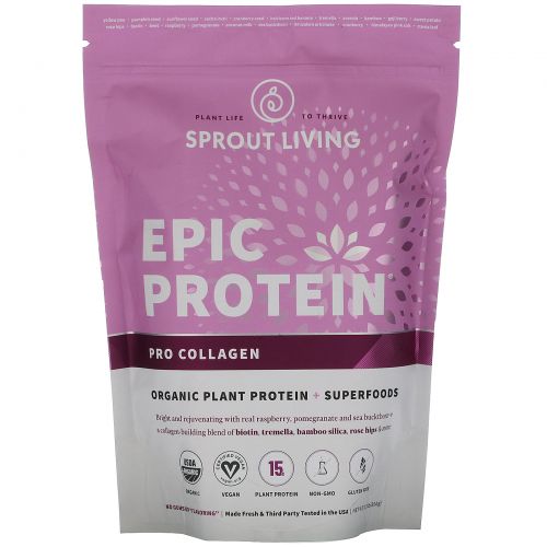 Sprout Living, Epic Protein, Organic Plant Protein + Superfoods, Pro Collagen, 0.8 lb (364 g)