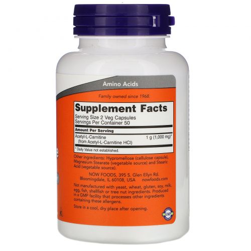 Now Foods, Acetyl-L-Carnitine, 500 mg, 100 Veggie Caps