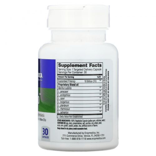 Enzymedica, Pro Bio, пробиотик гарантированного действия, 30 капсул