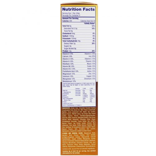 Pure Protein, Батончики для завтрака, шоколад, миндаль и овсянка, 4 батончика, по 50 г каждый