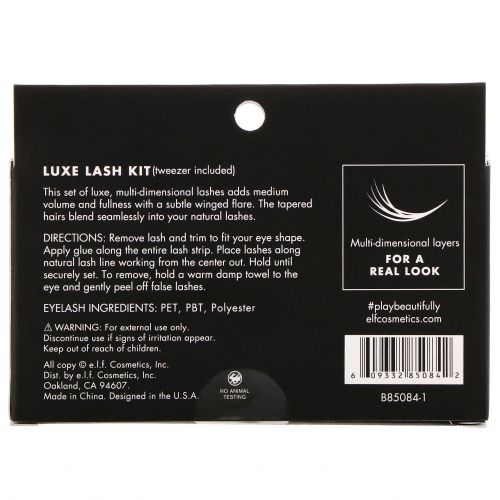 E.L.F., Набор накладных ресниц Luxe Lash Kit, Winged & Polished, 1 пара ресниц и 1 пинцет