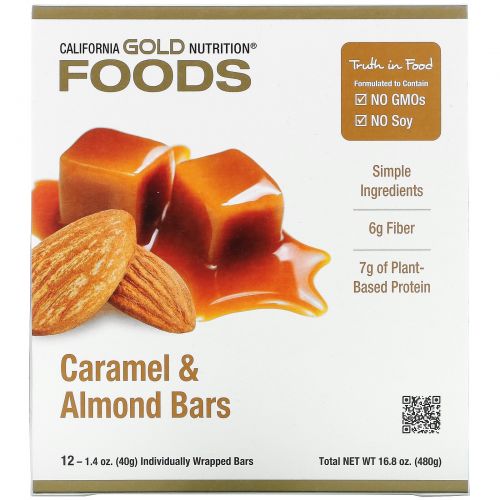 California Gold Nutrition, Caramel & Almond Bars, 12 Bars, 1.4 oz (40 g) Each