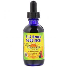 Nature's Life, B-12 Drops, Wild Berry Flavor, 5000 mcg, 2 fl oz (60 ml)