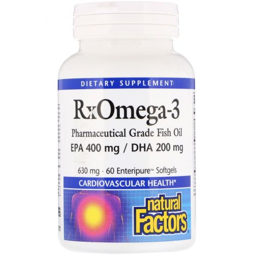 Natural Factors, RxOmega-3, EPA 400 mg /DHA 200 mg, 630 mg, 60 Enteripure Softgels