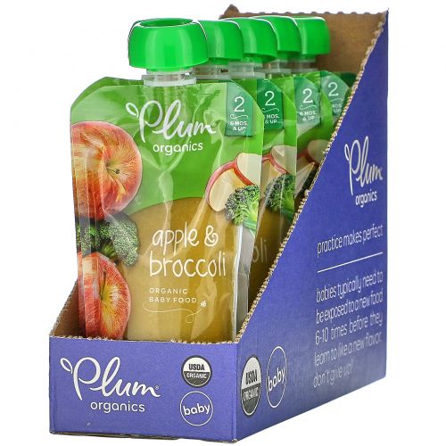 Plum Organics, Organic Baby Food, 6 Months & Up, Apple & Broccoli,  6 Pouches, 4 oz (113 g) Each