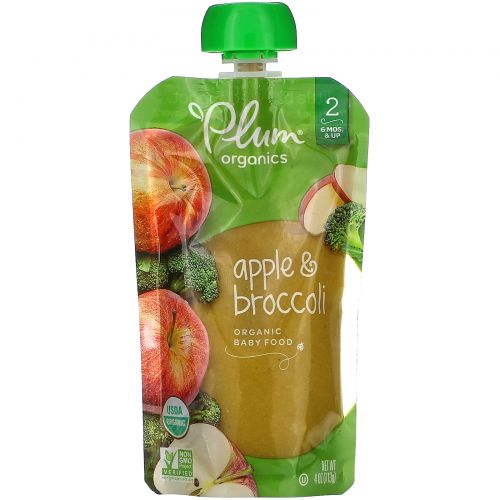 Plum Organics, Organic Baby Food, 6 Months & Up, Apple & Broccoli,  6 Pouches, 4 oz (113 g) Each