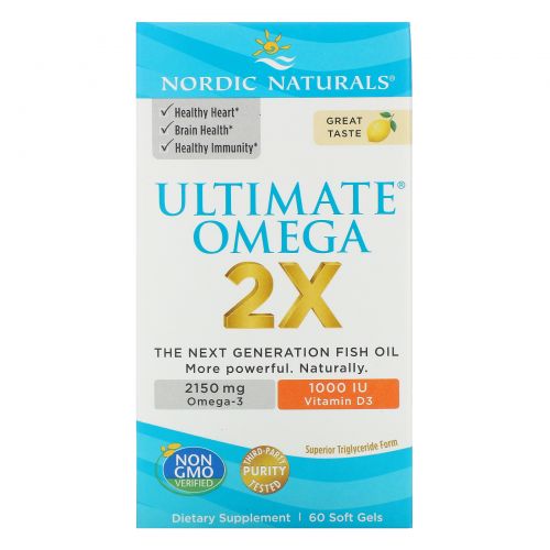 Nordic Naturals, Ультимат Омега 2X, лимон, 60 мягких желатиновых конфет