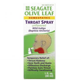 Seagate, Спрей для горла с листом оливы, без вкуса, 1 жидкая унция (30 мл)