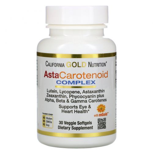 California Gold Nutrition, AstaCarotenoid Complex, поддерживает здоровье глаз и сердца, 30 мягких таблеток