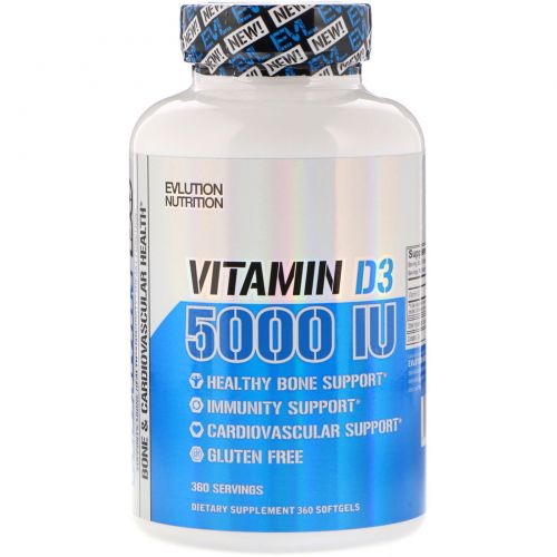 EVLution Nutrition, Vitamin D3, 5000 IU, 360 Softgels