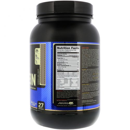 Optimum Nutrition, Gold Standard 100% Casein, Cookies and Cream, 2 lb (909 g)