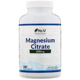 Nu U Nutrition, Цитрат магния, 200 мг, 180 растительных таблеток