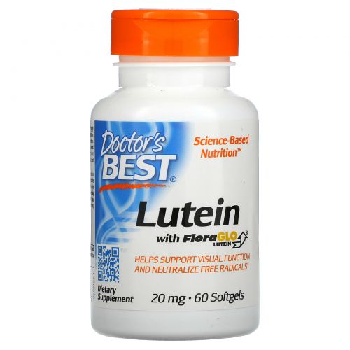 Doctor's Best, Лютеин с использованием лютеина FloraGlo, 20 мг, 60 мягких капсул