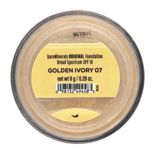 bareMinerals, Original, тональная основа, SPF 15, оттенок «Золотистая слоновая кость 07», 8 г