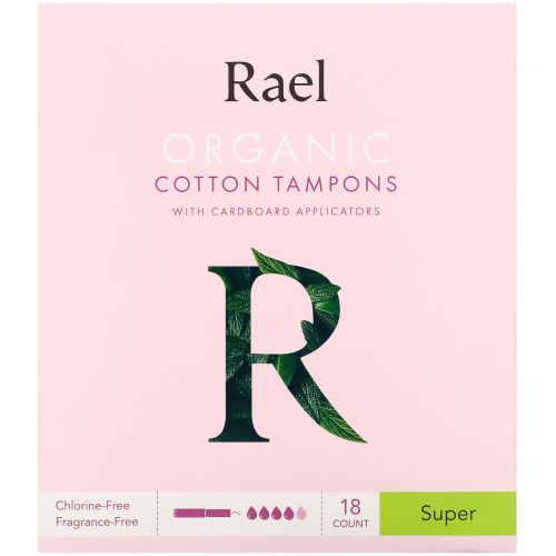 Rael, Organic Cotton Tampons with Cardboard Applicators, Super, 18 Count