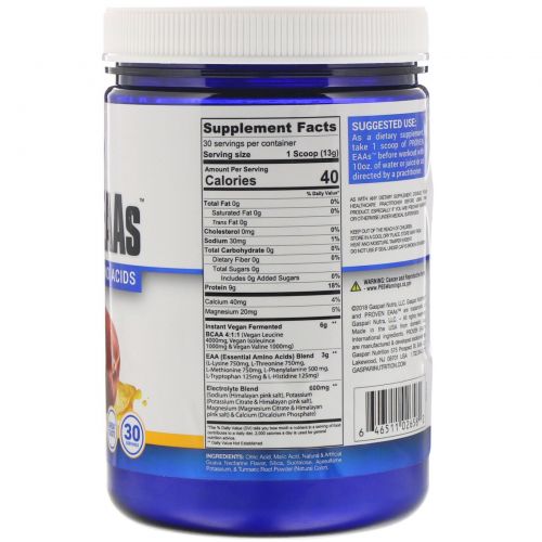 Gaspari Nutrition, Proven EAAs with 9 Essential Amino Acids, Guava Nectarine, 13.75 oz (390 g)