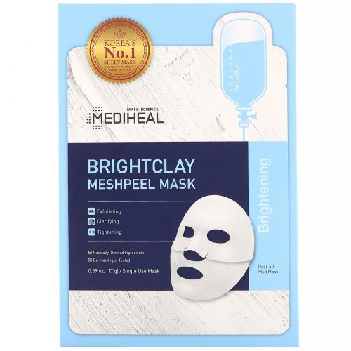 Mediheal, Brightclay, маска-пилинг, 5 шт. по 17 г