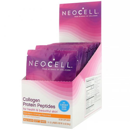 Neocell, Пептиды коллагена с протеином, мандарин, 16 пакетиков, 22 г (0,78 унции) каждый
