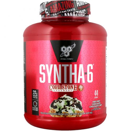 BSN, Syntha-6, Cold Stone Creamery, мятно-мятная и шоколадно-шоколадная крошка, 4.56 ф. (2,07 кг)