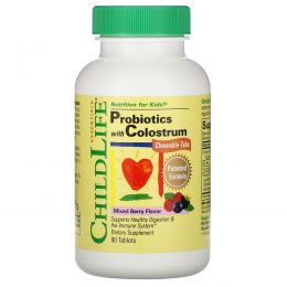 ChildLife, Пробиотики с молозивом, со вкусом разных ягод, 90 жевательных таблеток