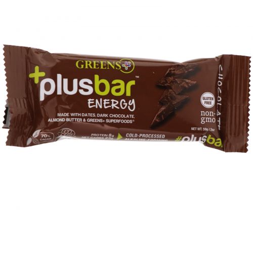 Greens Plus, PlusBar, энергетический шоколад, 12 батончиков, 2 унции (59 г) каждый