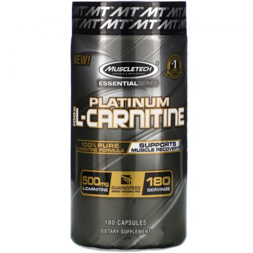 Muscletech, Platinum, 100% Carnitine, 180 Capsules