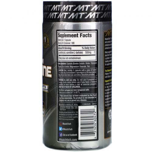 Muscletech, Platinum, 100% Carnitine, 180 Capsules