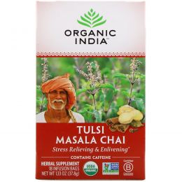 Organic India, Чай тулси, масала чай, 18 чайных пакетиков, 1.33 унции (37.8 г)