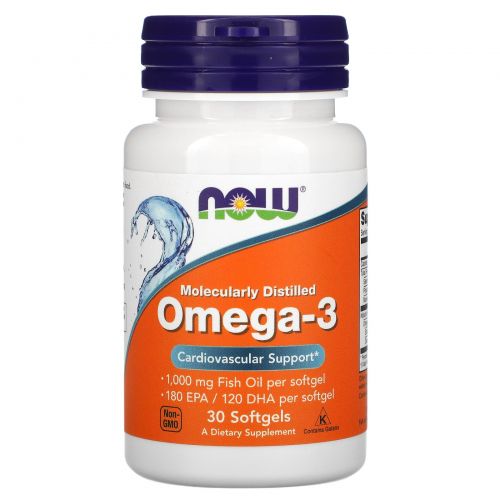 Now Foods, Omega-3, Molecularly Distilled, 30 Softgels