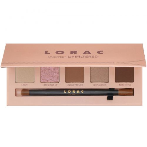 Lorac, Палитра теней для век Unzipped Unfiltered с двухсторонней кистью, 10,5 г