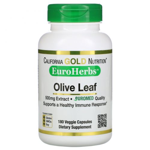 California Gold Nutrition, EuroHerbs, Olive Leaf Extract, 500 mg, 180 Veggie Capsules
