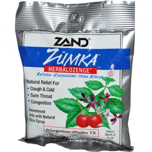 Zand, Леденцы от кашля с вишнево-ментоловым вкусом Zumka, Herbalozenge, Cherry Menthol Flavor, 15 гомеопатических леденцов