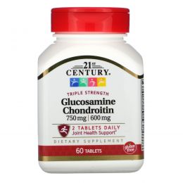 21st Century, Glucosamine 750 mg, Chondroitin 600 mg, Triple Strength, 60 (Easy Swallow) Tablets