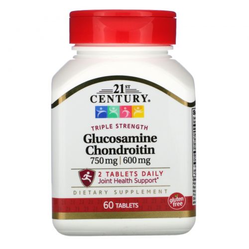 21st Century, Glucosamine 750 mg, Chondroitin 600 mg, Triple Strength, 60 (Easy Swallow) Tablets