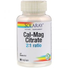 Solaray, Кальция и магния цитрат с витамином D2, 90 вегетарианских капсул