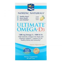 Nordic Naturals, Ultimate Omega-D3, лимон, 1000 мг, 60 капсул