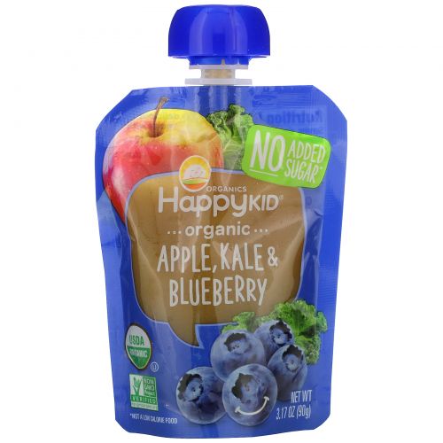 Nurture Inc. (Happy Baby), Happy Squeeze, органические суперпродукты, Twist, органические яблоко, капуста и голубика, 4 упаковки, 3,17 унции (90 г) в каждой