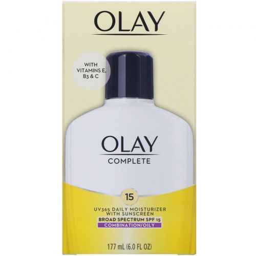 Olay, Complete, UV365, дневное увлажняющее средство с солнцезащитными фильтрами, SPF 15, для жирной кожи, 177 мл (6 унций)