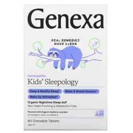 Genexa, Children's Sleepology, органическая добавка для нормализации ночного сна, от 3 дет, вкус ванили и лаванды, 60 жевательных таблеток