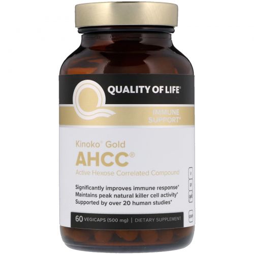 Quality of Life Labs, Kinoko Gold AHCC, поддержка иммунитета, 500 мг, 60 вегетарианских капсул