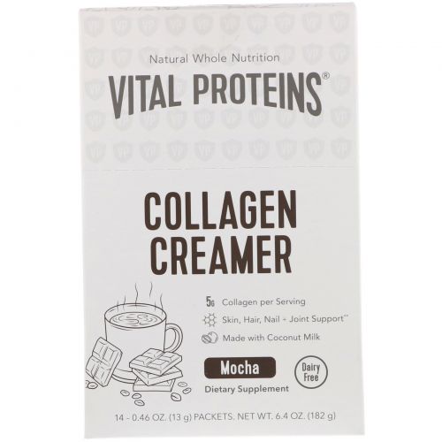 Vital Proteins, Коллагеновая сливочная добавка, мокко, 14 пакетиков по 0,46 унц. (13 г)