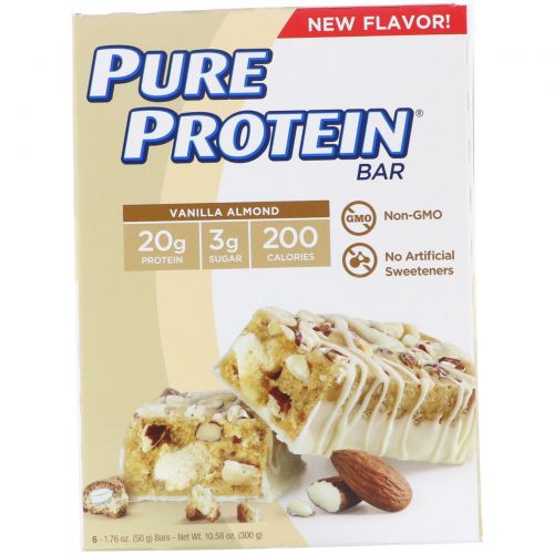 Pure Protein, Vanilla Almond Bar, 6 Bars, 1.76 oz (50 g) Each