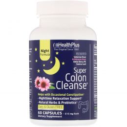 Health Plus Inc., Super Colon Cleanse, средство для ночной очистки кишечника, 90 капсул