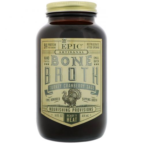 Epic Bar, Artisanal Bone Broth, Turkey Cranberry Sage, 14 fl oz (414 ml)