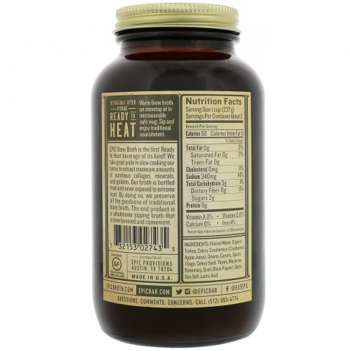 Epic Bar, Artisanal Bone Broth, Turkey Cranberry Sage, 14 fl oz (414 ml)