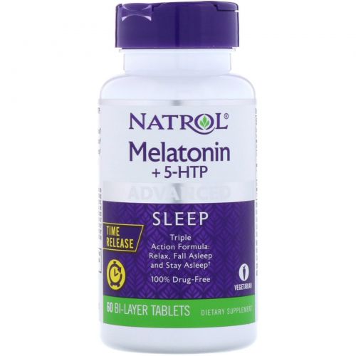 Natrol, Advanced Sleep Melatonin +5-HTP, 60 Bi-Layer Tablets